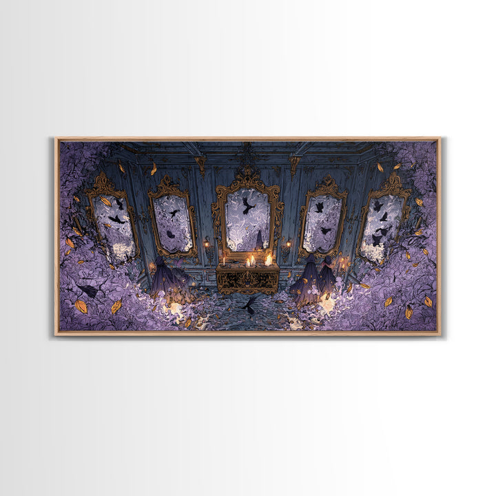 The Monster In The Mirror Cabinet - Procession Scene, Occult Wall Decor, Wide Panoramic Art, Canvas Print, Halloween Home Decor