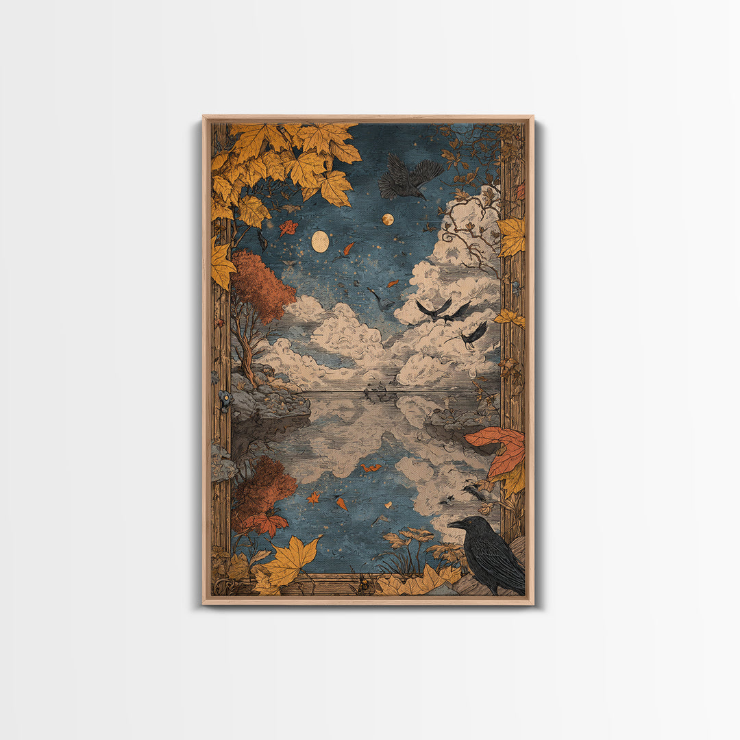 The Monster In The Mirror Cabinet - Surreal Celestial Vision, Spooky Wall Decor, Vertical Wall Art, Framed Canvas Print, Gothic Wall Art