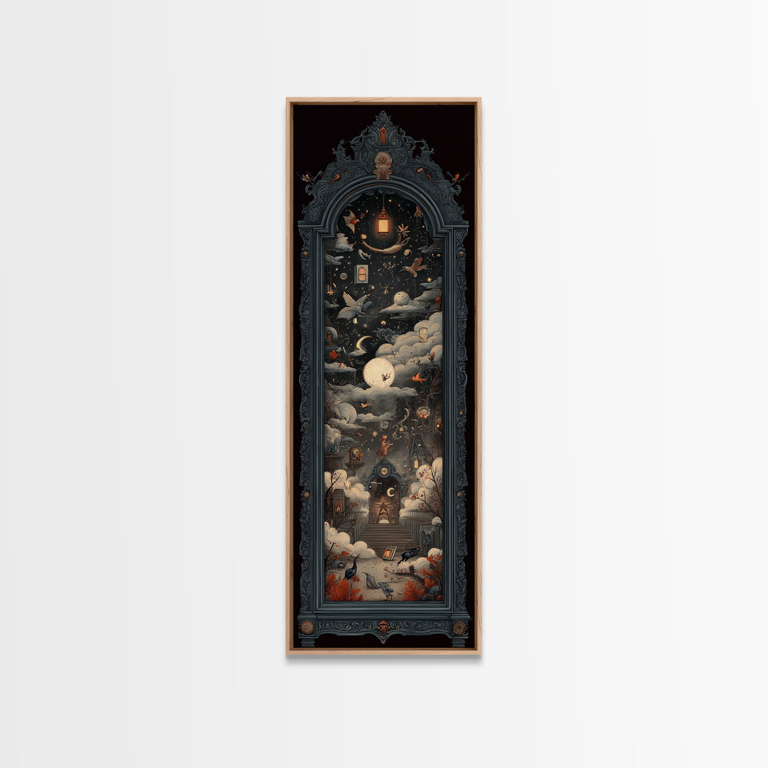 The Monster In The Mirror Cabinet - Surreal Celestial Vision, Dark Fantasy Wall Art, Tall Narrow Wall Art, Canvas Print, Gothic Wall Art