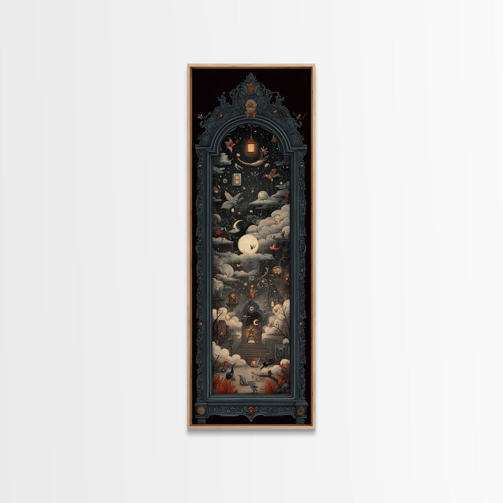 The Monster In The Mirror Cabinet - Surreal Celestial Vision, Dark Fantasy Wall Art, Tall Narrow Wall Art, Canvas Print, Gothic Wall Art