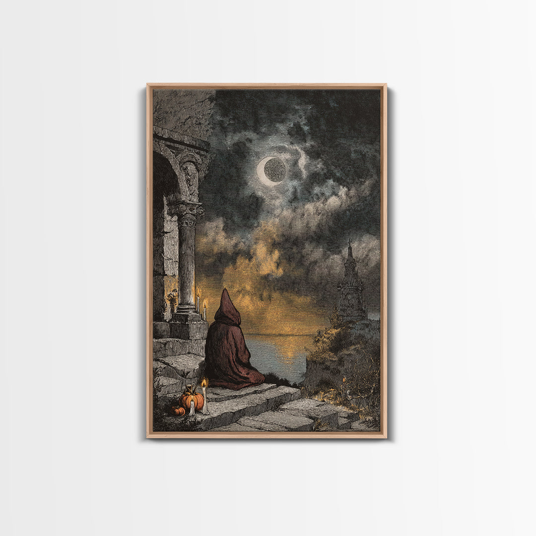 The Dreaming Priest Of The Outer Gate, Cosmic Horror Decor, Vertical Wall Art, Canvas Print, Halloween Home Decor, Gothic Wall Art
