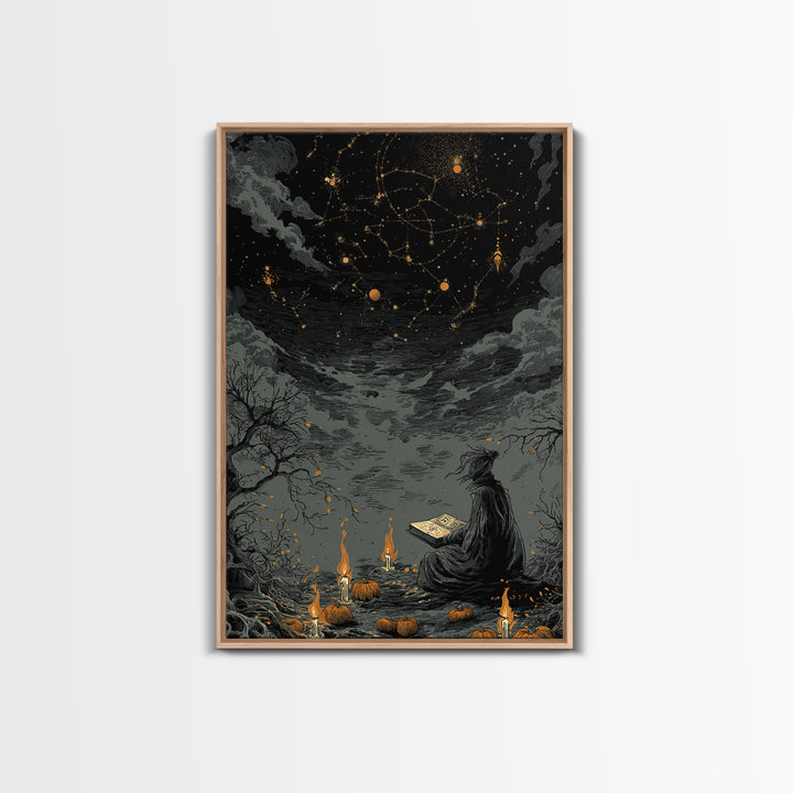 The Librarian Of Forbidden Tides, Dark Fantasy Wall Art, Vertical Wall Art, Framed Canvas Print, Halloween Home Decor, Gothic Wall Art
