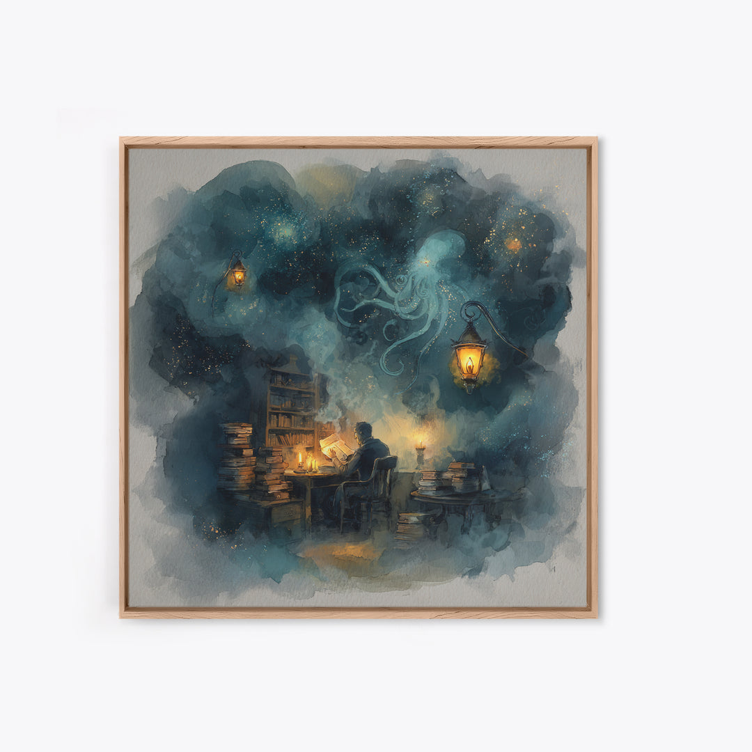 The Librarian Of Forbidden Tides, Spooky Wall Decor, Square Wall Art, Canvas Print, Halloween Home Decor, Gothic Wall Art, Horror Wall Art