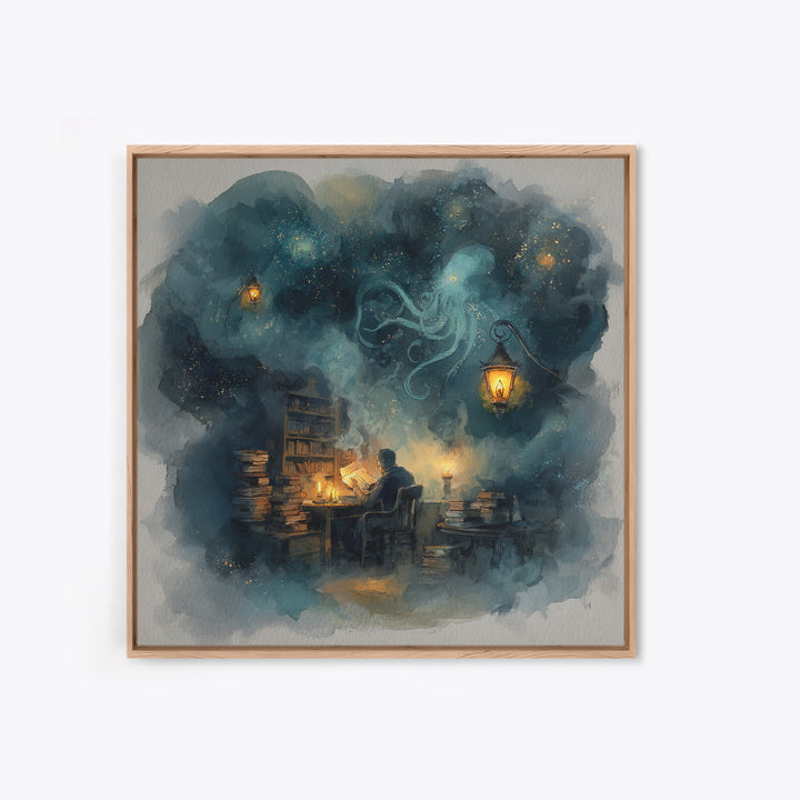 The Librarian Of Forbidden Tides, Spooky Wall Decor, Square Wall Art, Canvas Print, Halloween Home Decor, Gothic Wall Art, Horror Wall Art