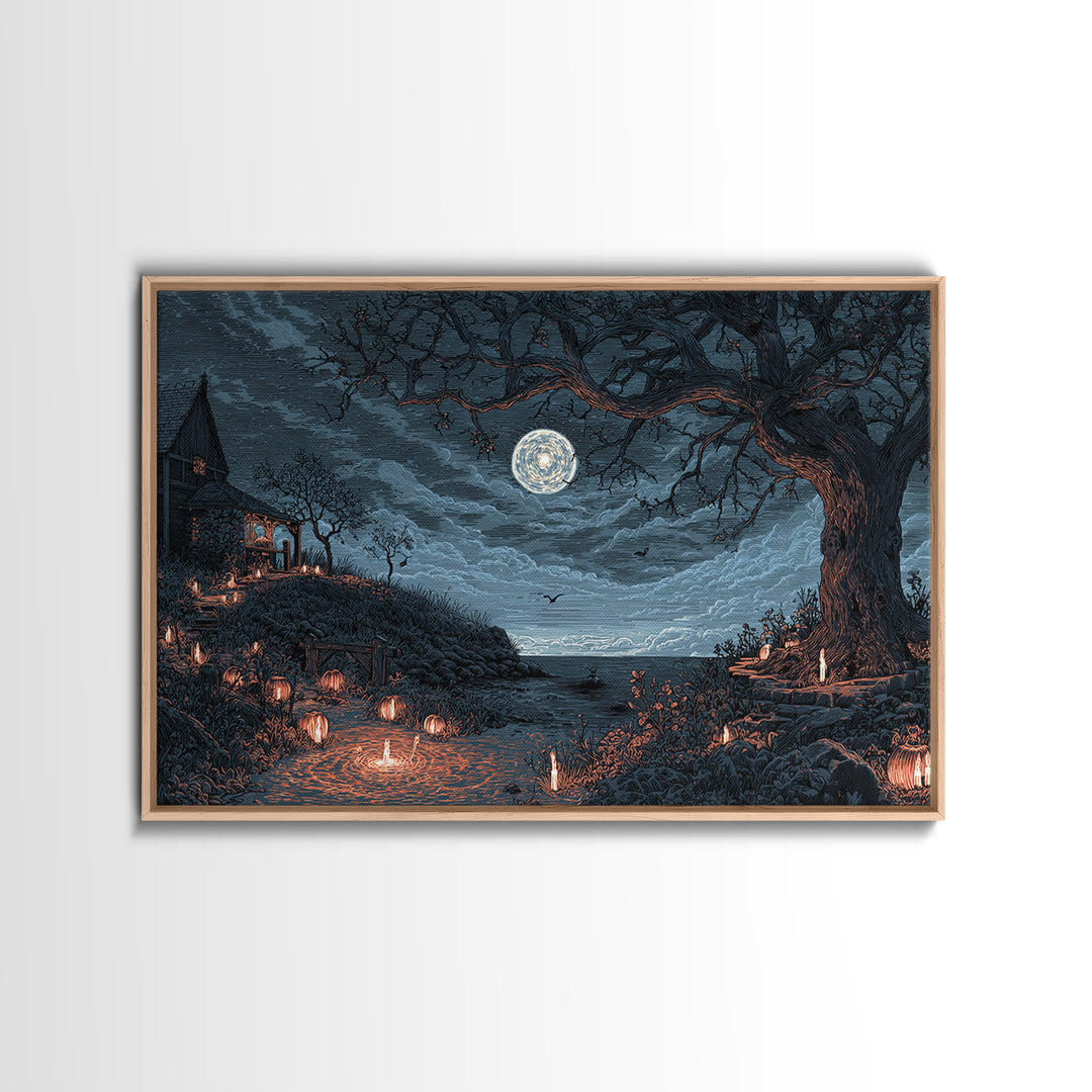 The Star-Seer Of Black Dunwich, Halloween Wall Art, Landscape Wall Art, Framed Canvas Print, Halloween Home Decor, Gothic Wall Art