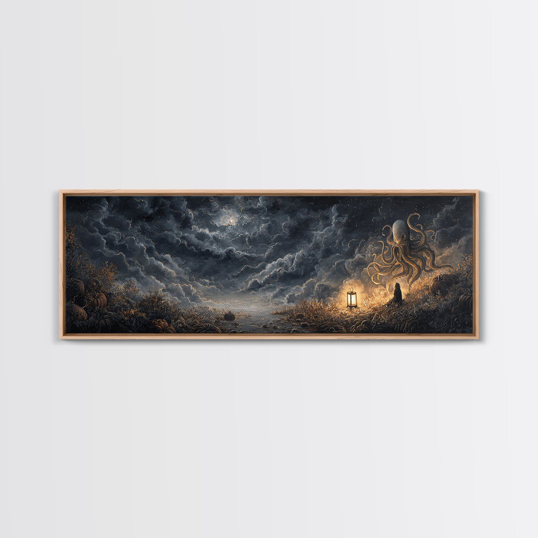 The Watcher In The Coral Throne, Gothic Home Decor, Extra Wide Wall Art, Canvas Print, Halloween Home Decor, Gothic Wall Art