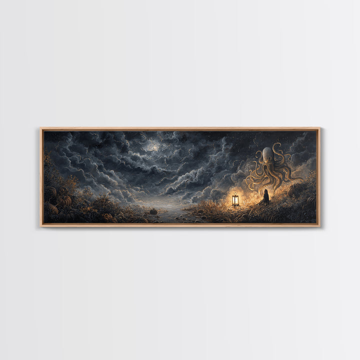 The Watcher In The Coral Throne, Gothic Home Decor, Extra Wide Wall Art, Canvas Print, Halloween Home Decor, Gothic Wall Art