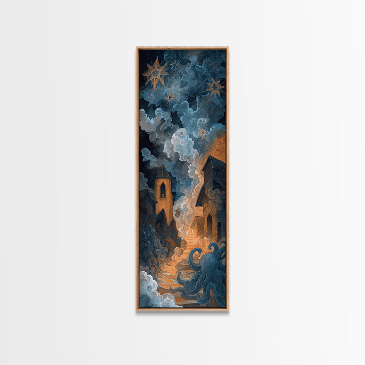 The Bellringer Of The Sunken Cathedral, Dark Fantasy Wall Art, Tall Narrow Wall Art, Framed Canvas Print, Halloween Home Decor