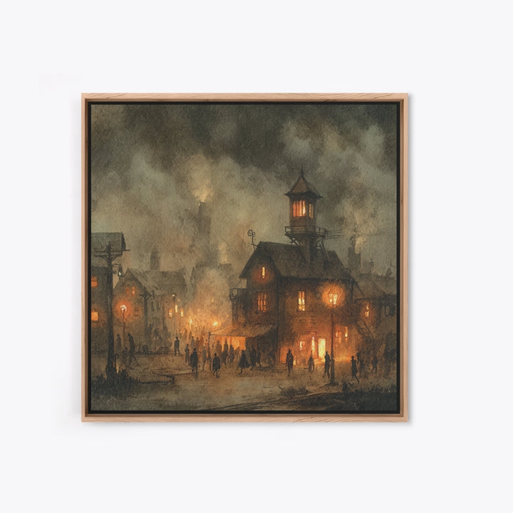 The Innsmouth Lantern Procession, Occult Wall Decor, Square Wall Art, Framed Canvas Print, Halloween Home Decor, Gothic Wall Art