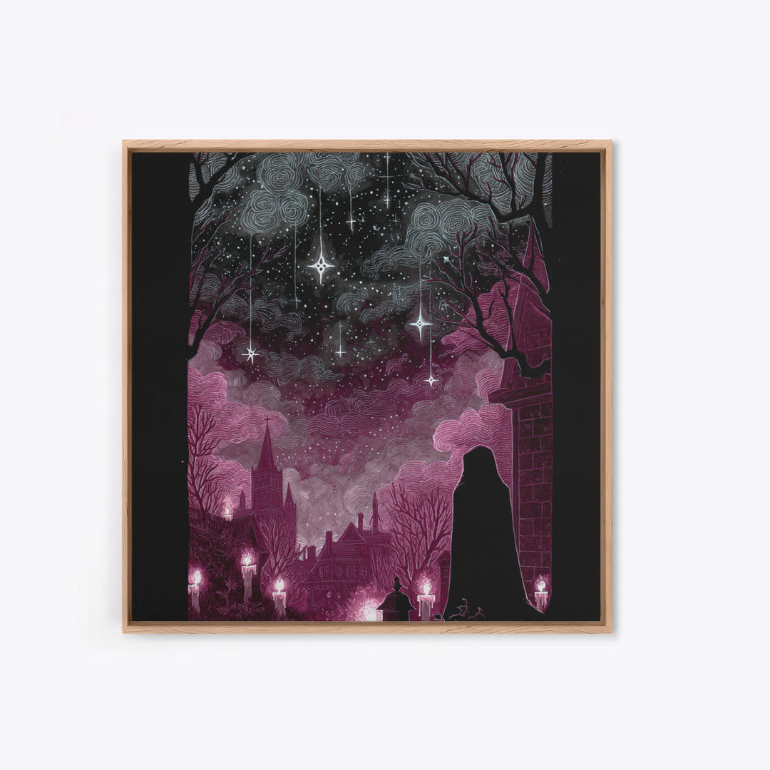 The Widow Of The Whispering Comet, Dark Fantasy Wall Art, Square Wall Art, Framed Canvas Print, Halloween Home Decor, Gothic Wall Art