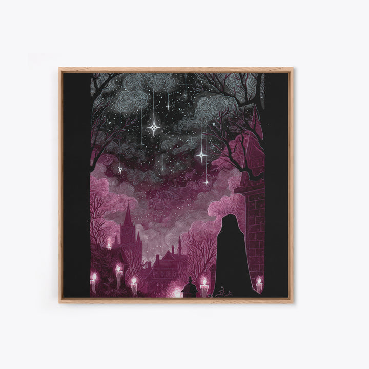 The Widow Of The Whispering Comet, Dark Fantasy Wall Art, Square Wall Art, Framed Canvas Print, Halloween Home Decor, Gothic Wall Art