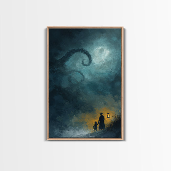 The Child Who Caught A Moon-Spawn, Occult Wall Decor, Vertical Wall Art, Canvas Print, Halloween Home Decor, Gothic Wall Art