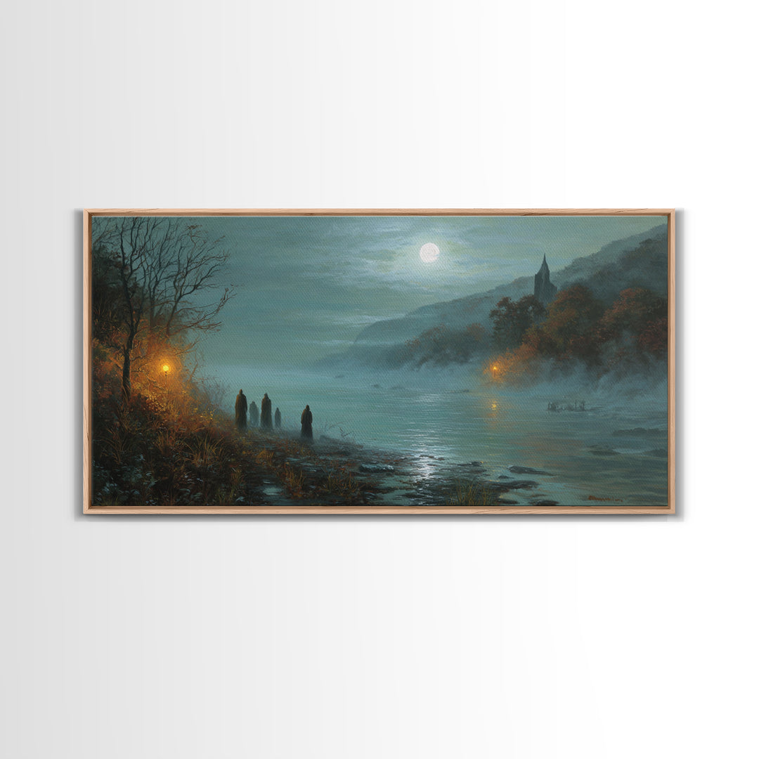 The Feast Of The Pale Cult, Spooky Wall Decor, Wide Panoramic Art, Canvas Print, Halloween Home Decor, Gothic Wall Art, Gothic Home Decor