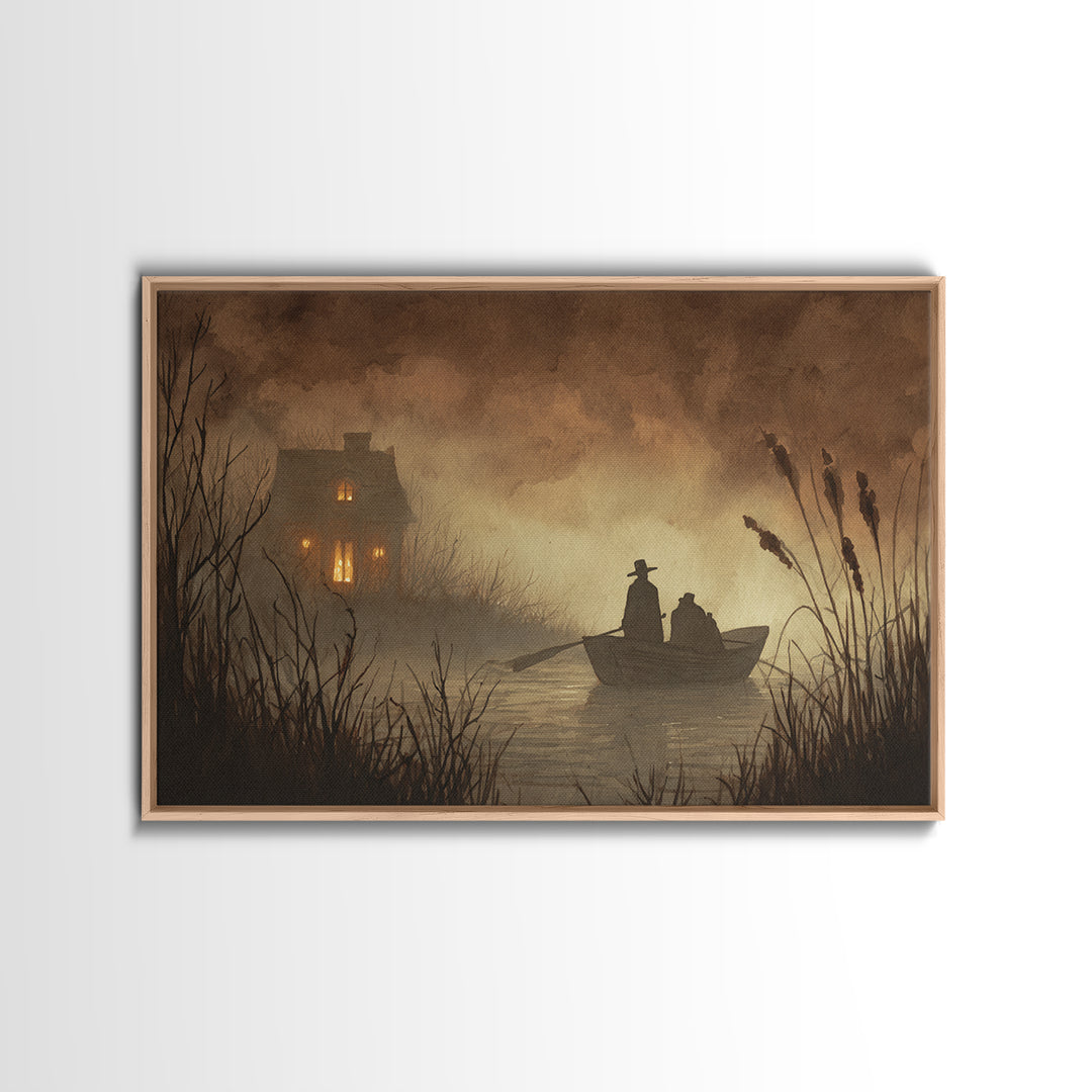 The Ferryman Of The Outer Marsh, Spooky Wall Decor, Landscape Wall Art, Canvas Print, Halloween Home Decor, Gothic Wall Art