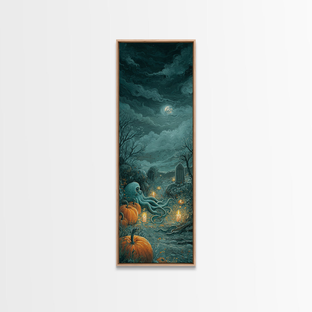 The Crown Of The Tentacled Saint, Spooky Wall Decor, Tall Narrow Wall Art, Framed Canvas Print, Halloween Home Decor, Gothic Wall Art