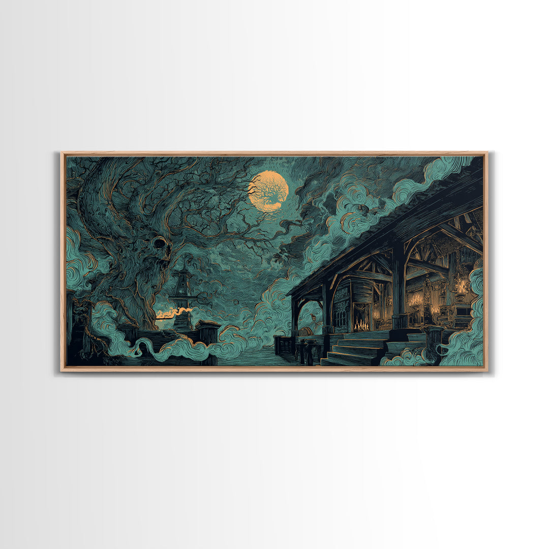 The Ballroom Of Silent Shoggoths, Lovecraftian Wall Art, Wide Panoramic Art, Canvas Print, Halloween Home Decor, Gothic Wall Art
