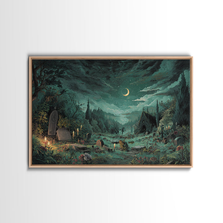 The Grave Gardener Of Yuggoth, Lovecraftian Wall Art, Landscape Wall Art, Framed Canvas Print, Halloween Home Decor, Gothic Wall Art