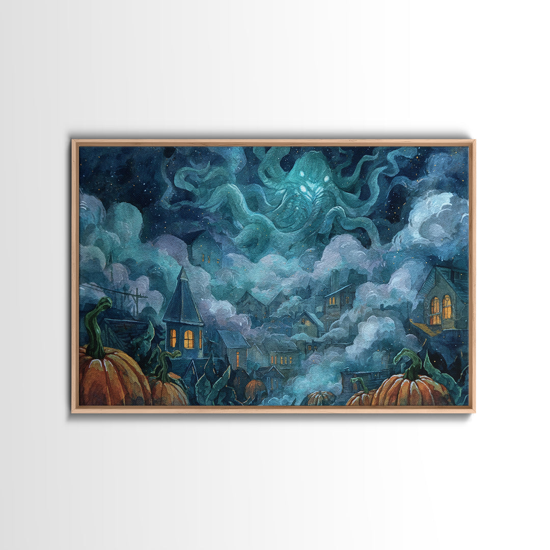 The Moonlit Shoggoth Menagerie, Macabre Halloween Art, Landscape Wall Art, Framed Canvas Print, Halloween Home Decor, Gothic Wall Art