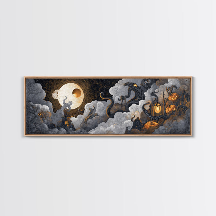 The Moonlit Shoggoth Menagerie, Macabre Halloween Art, Extra Wide Wall Art, Framed Canvas Print, Halloween Home Decor, Gothic Wall Art