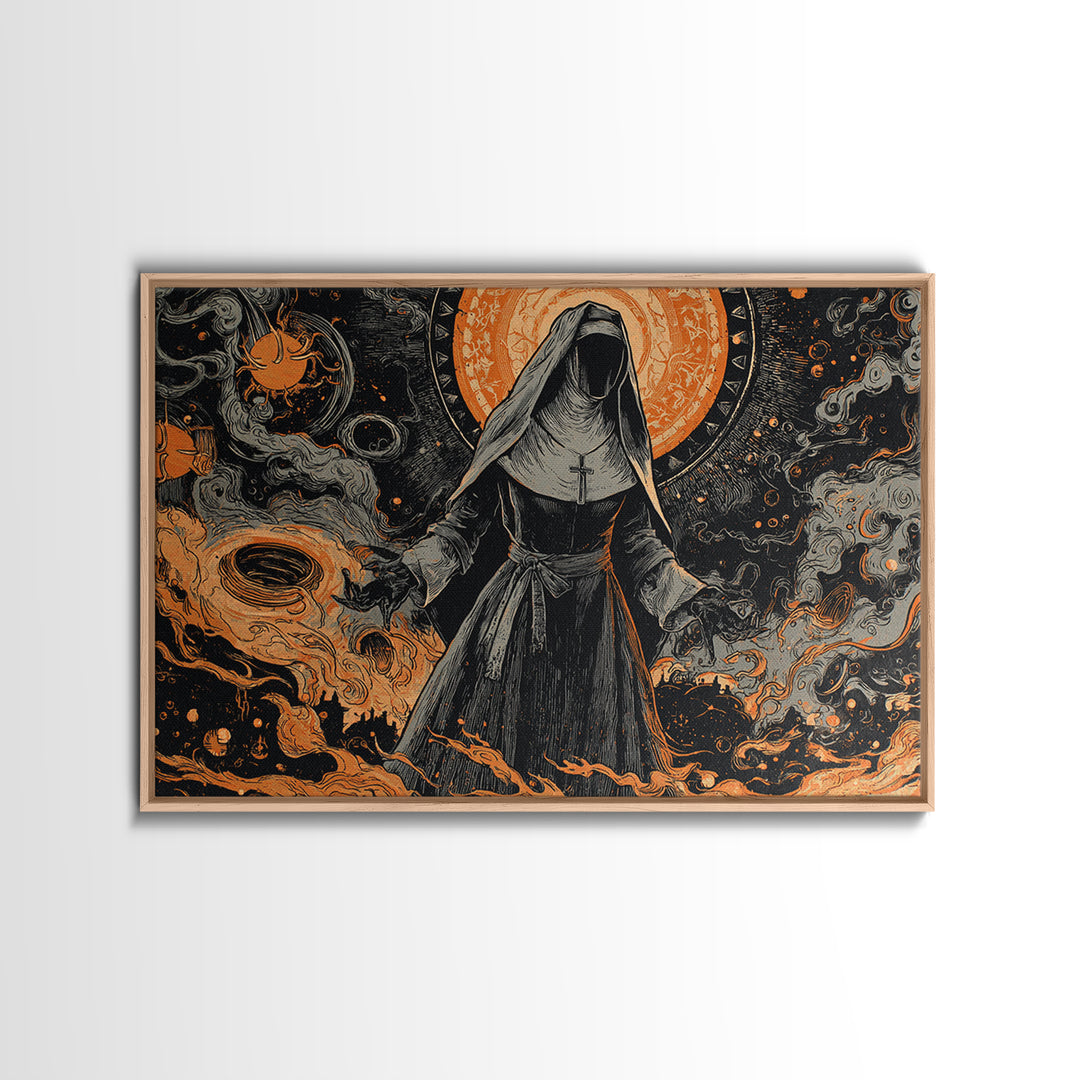The Nun Of The Endless Constellation, Dark Fantasy Wall Art, Landscape Wall Art, Canvas Print, Halloween Home Decor, Gothic Wall Art