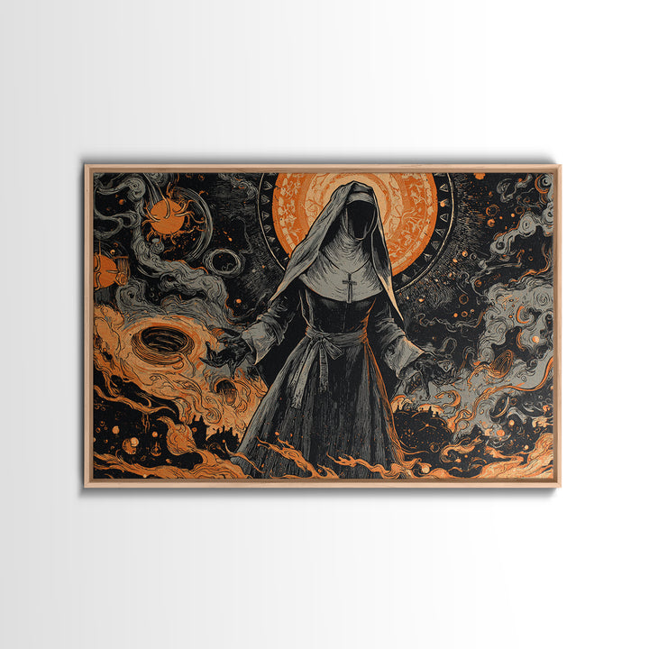 The Nun Of The Endless Constellation, Dark Fantasy Wall Art, Landscape Wall Art, Canvas Print, Halloween Home Decor, Gothic Wall Art