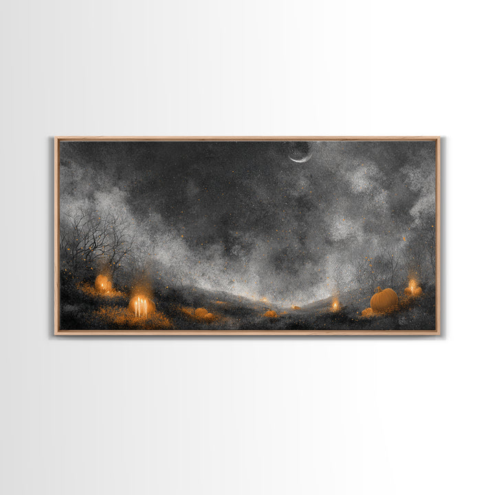 The Frost Beyond Carcosa, Halloween Wall Art, Wide Panoramic Art, Framed Canvas Print, Halloween Home Decor, Gothic Wall Art