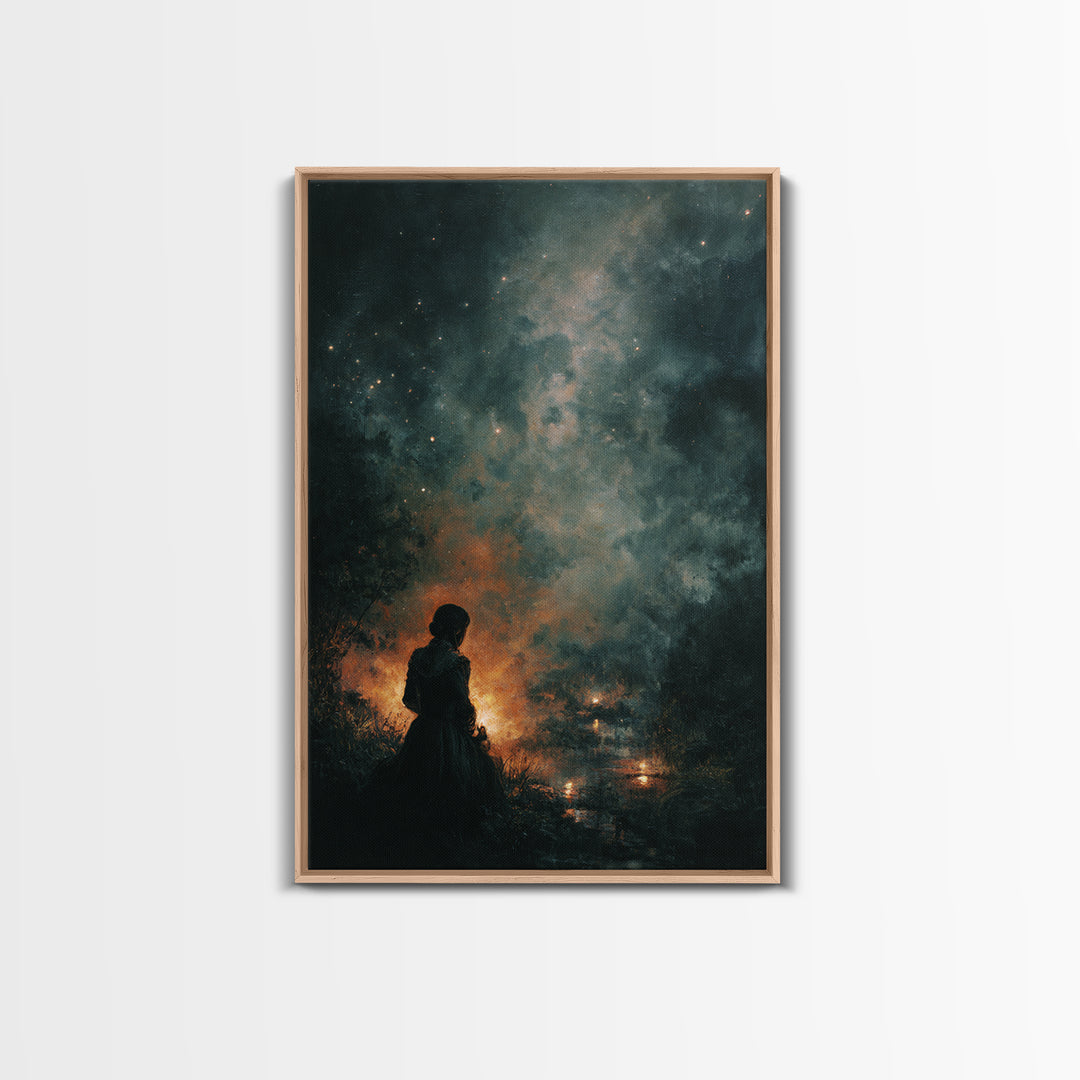The Seamstress Of Living Nebulae, Occult Wall Decor, Vertical Wall Art, Framed Canvas Print, Halloween Home Decor, Gothic Wall Art