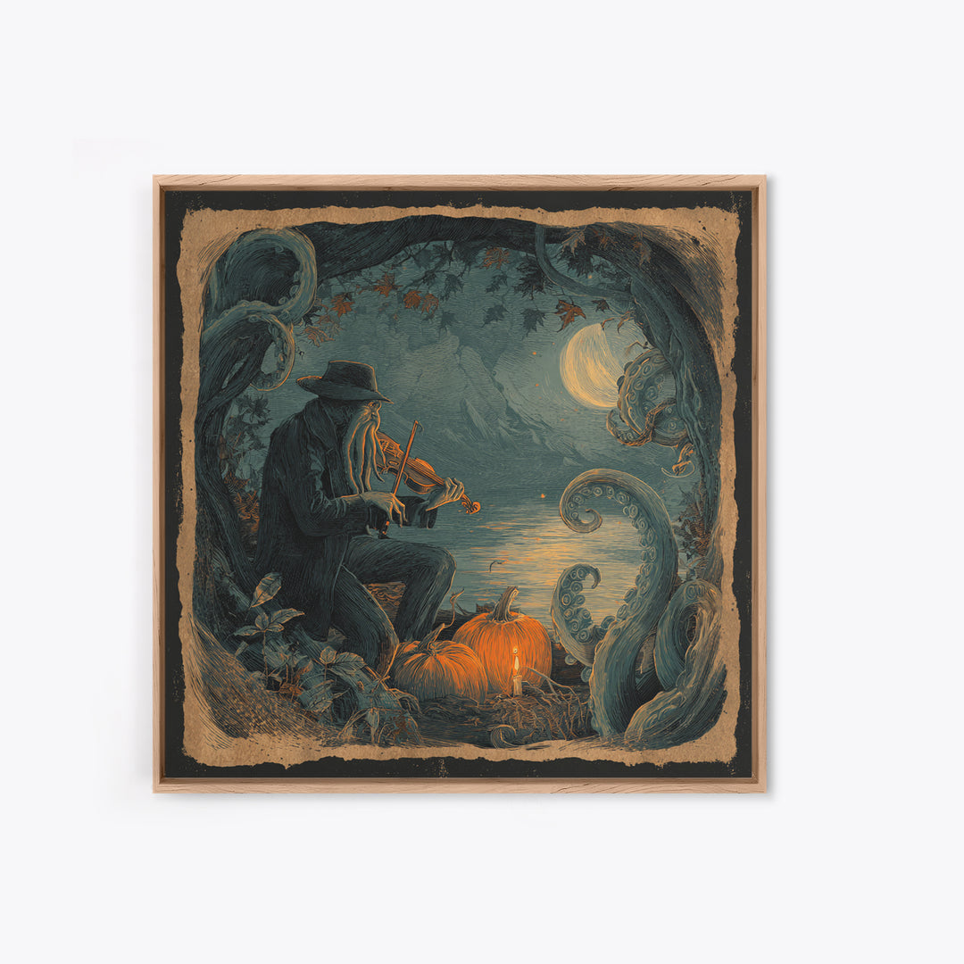 The Violinist Of The Drowned Moon, Macabre Halloween Art, Square Wall Art, Canvas Print, Halloween Home Decor, Gothic Wall Art