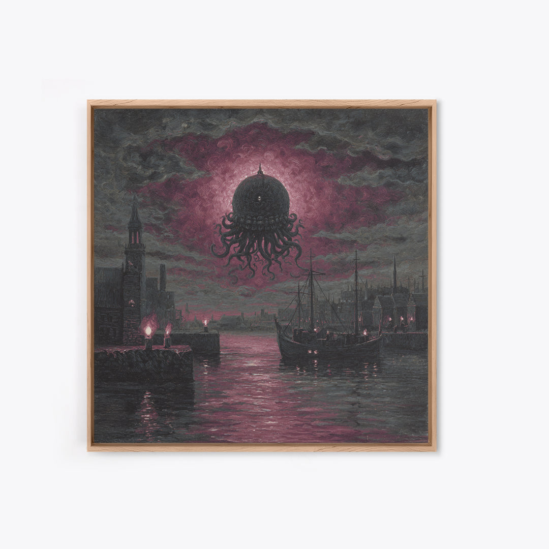 The Mask Of The Crawling God, Spooky Wall Decor, Square Wall Art, Framed Canvas Print, Halloween Home Decor, Gothic Wall Art