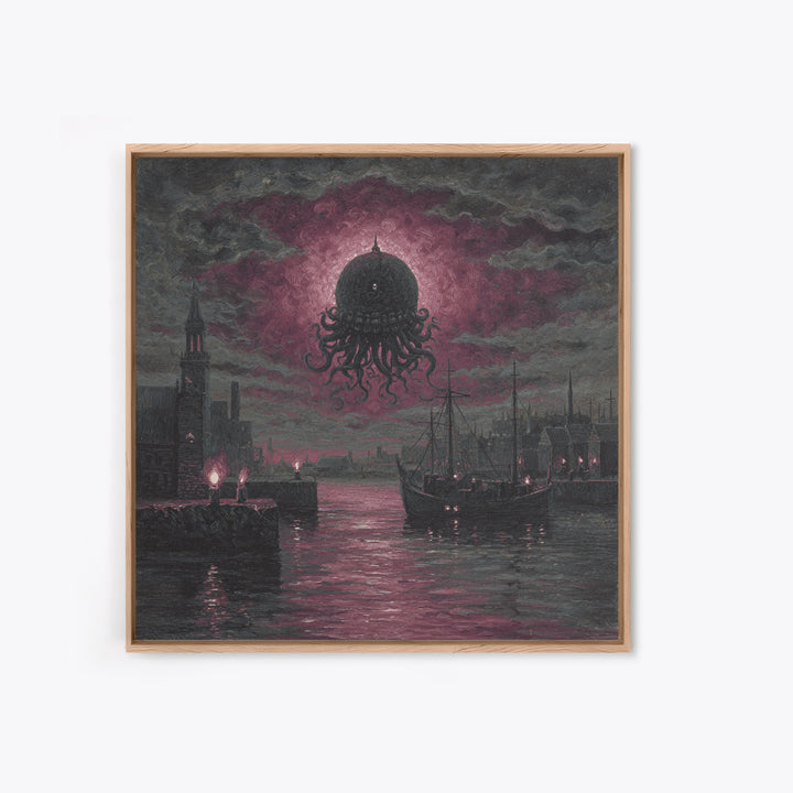 The Mask Of The Crawling God, Spooky Wall Decor, Square Wall Art, Framed Canvas Print, Halloween Home Decor, Gothic Wall Art