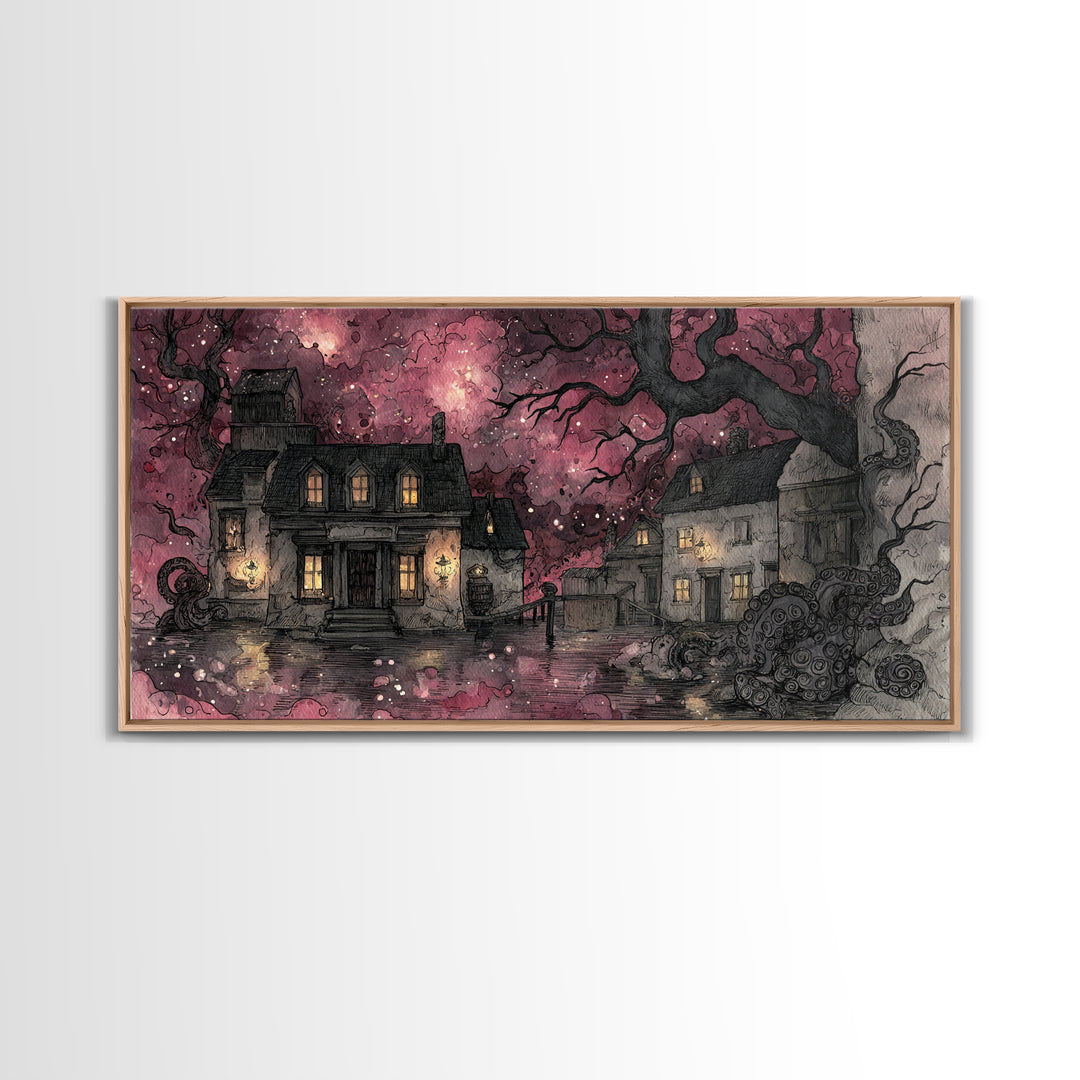 The Archivist Of Dreaming Bones, Eldritch Wall Art, Wide Panoramic Art, Canvas Print, Halloween Home Decor, Gothic Wall Art