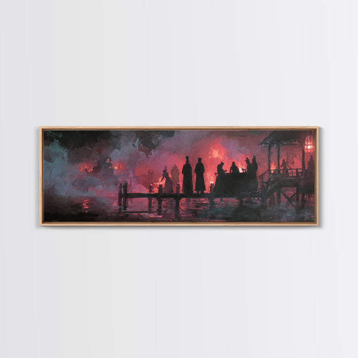 The Tea Party At Innsmouth Pier, Halloween Wall Art, Extra Wide Wall Art, Framed Canvas Print, Halloween Home Decor, Gothic Wall Art