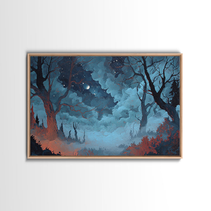 The Garden Of The Eyeless Moon, Cosmic Horror Decor, Landscape Wall Art, Framed Canvas Print, Halloween Home Decor, Gothic Wall Art