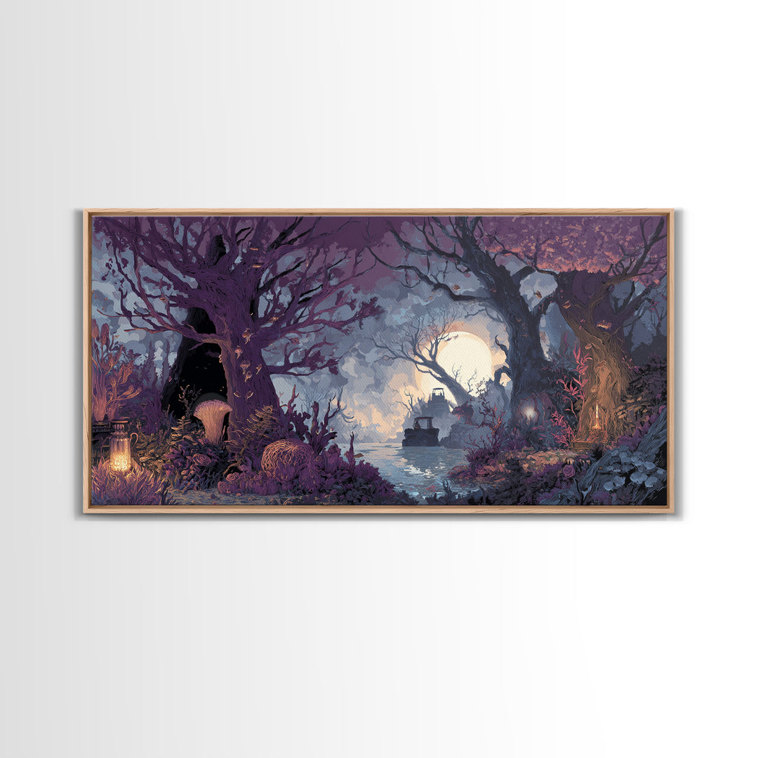The Garden Of The Eyeless Moon, Dark Fantasy Wall Art, Wide Panoramic Art, Canvas Print, Halloween Home Decor, Gothic Wall Art