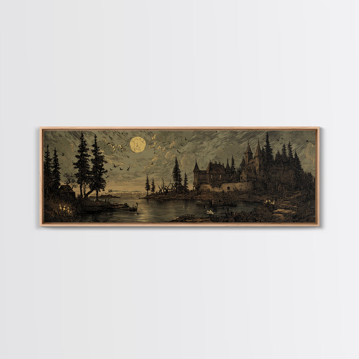 The Garden Of The Eyeless Moon, Macabre Halloween Art, Extra Wide Wall Art, Canvas Print, Halloween Home Decor, Gothic Wall Art