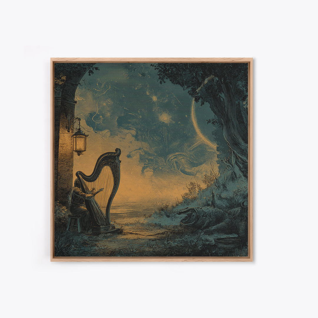 The Harpist Of Abyssal Sleep, Halloween Wall Art, Square Wall Art, Canvas Print, Halloween Home Decor, Gothic Wall Art, Seasonal Home Decor
