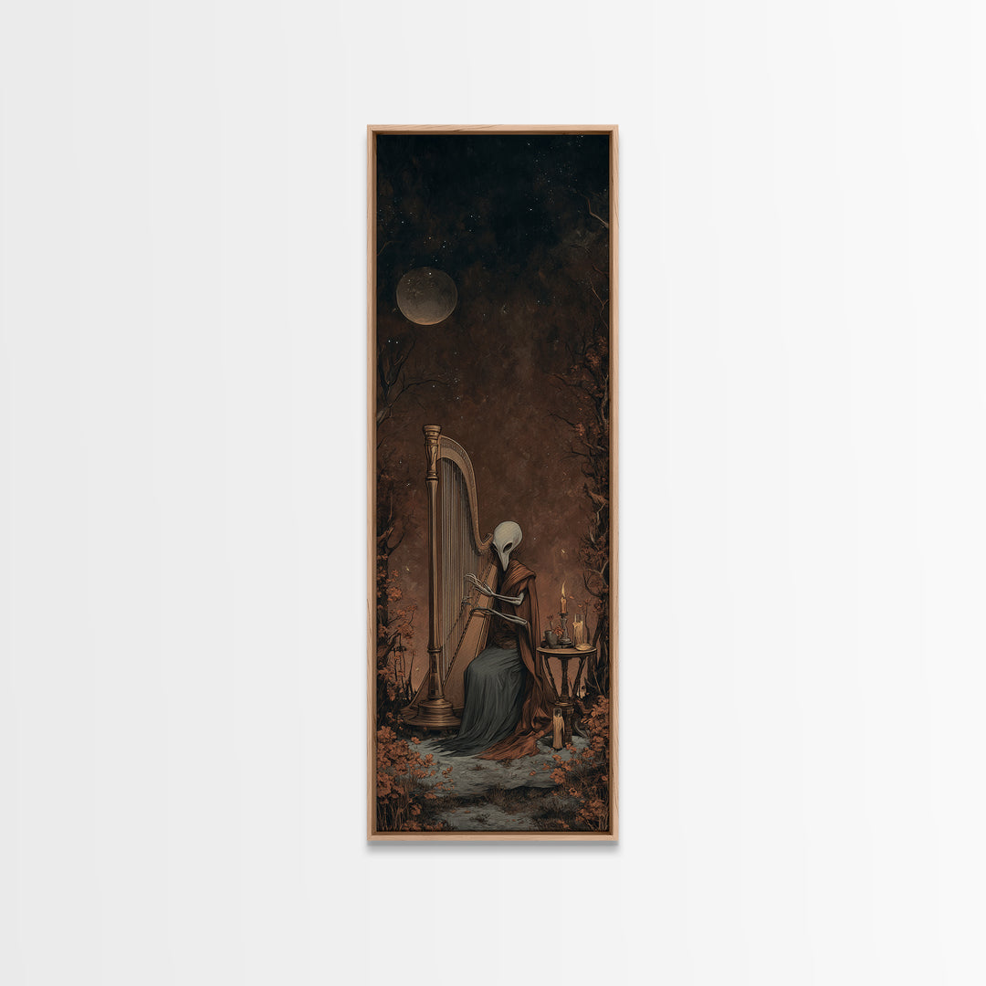 The Harpist Of Abyssal Sleep, Lovecraftian Wall Art, Tall Narrow Wall Art, Framed Canvas Print, Halloween Home Decor, Gothic Wall Art