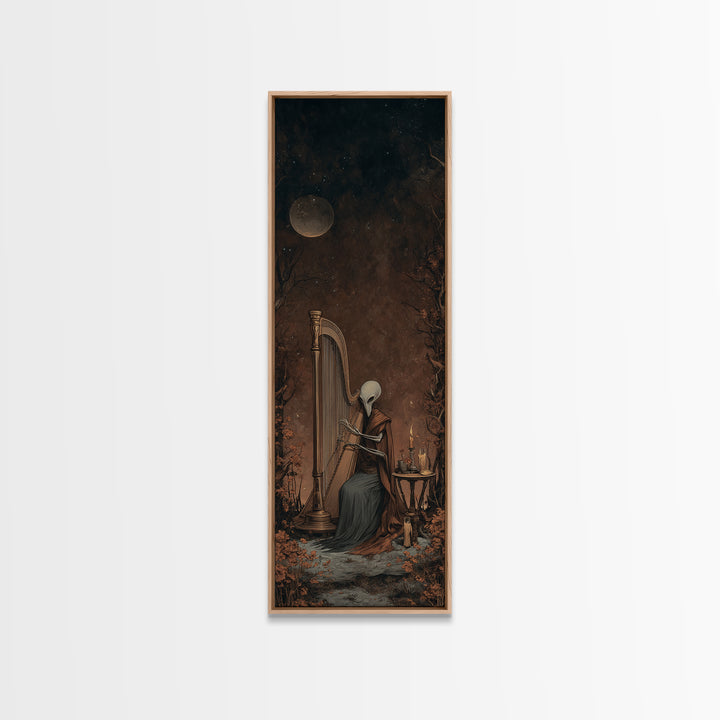 The Harpist Of Abyssal Sleep, Lovecraftian Wall Art, Tall Narrow Wall Art, Framed Canvas Print, Halloween Home Decor, Gothic Wall Art