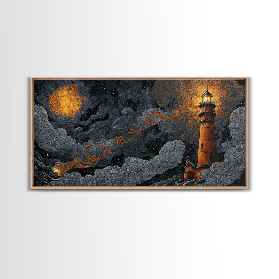 The Last Lighthouse Of Y’Ha-Nthlei, Dark Fantasy Wall Art, Wide Panoramic Art, Framed Canvas Print, Halloween Home Decor, Gothic Wall Art