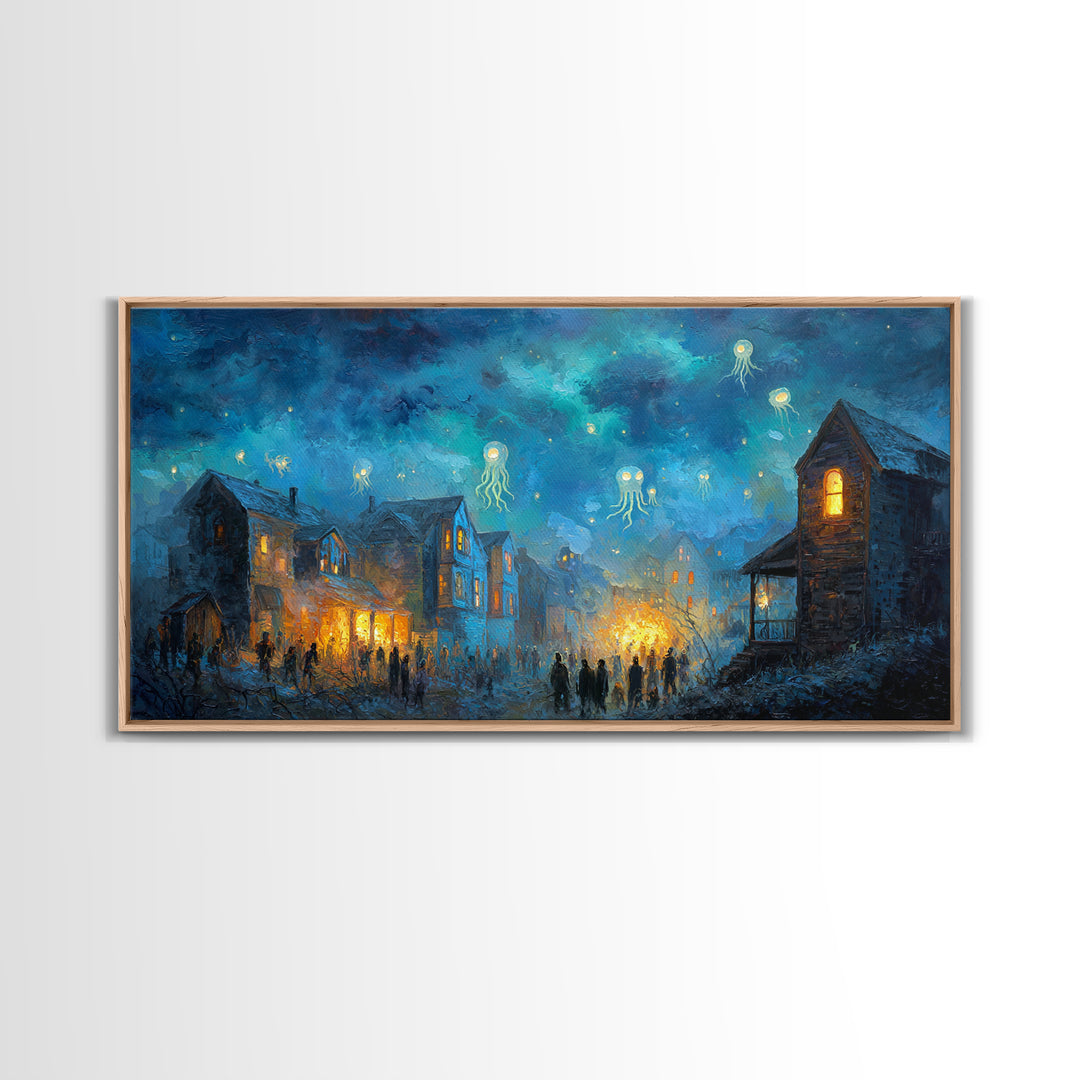 The Festival Of The Little Old Ones, Eldritch Wall Art, Wide Panoramic Art, Canvas Print, Halloween Home Decor, Gothic Wall Art