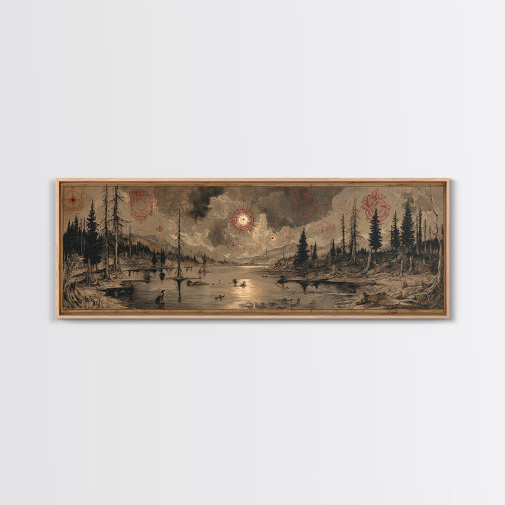 The Mirror Lake Of Lost Constellations, Occult Wall Decor, Extra Wide Wall Art, Framed Canvas Print, Halloween Home Decor, Gothic Wall Art