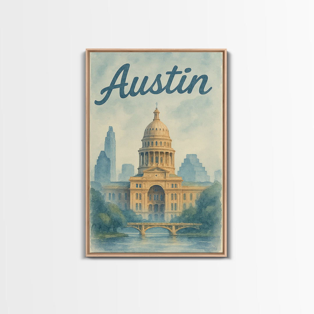 Austin Travel Poster, Canvas Print, Painted Travel Poster Art, Austin City Art, Gift For Travelers, Fine Art Print, City Travel Prints