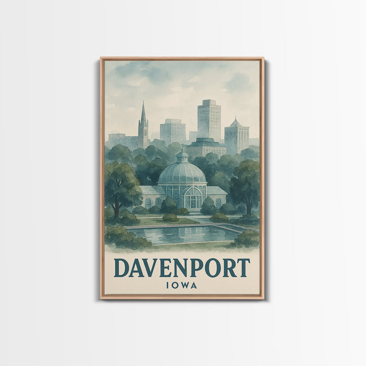 Davenport Travel Poster, Framed Canvas Print, Illustrated Watercolor Poster, Davenport Poster Print, Travel Poster Set, City Art Print