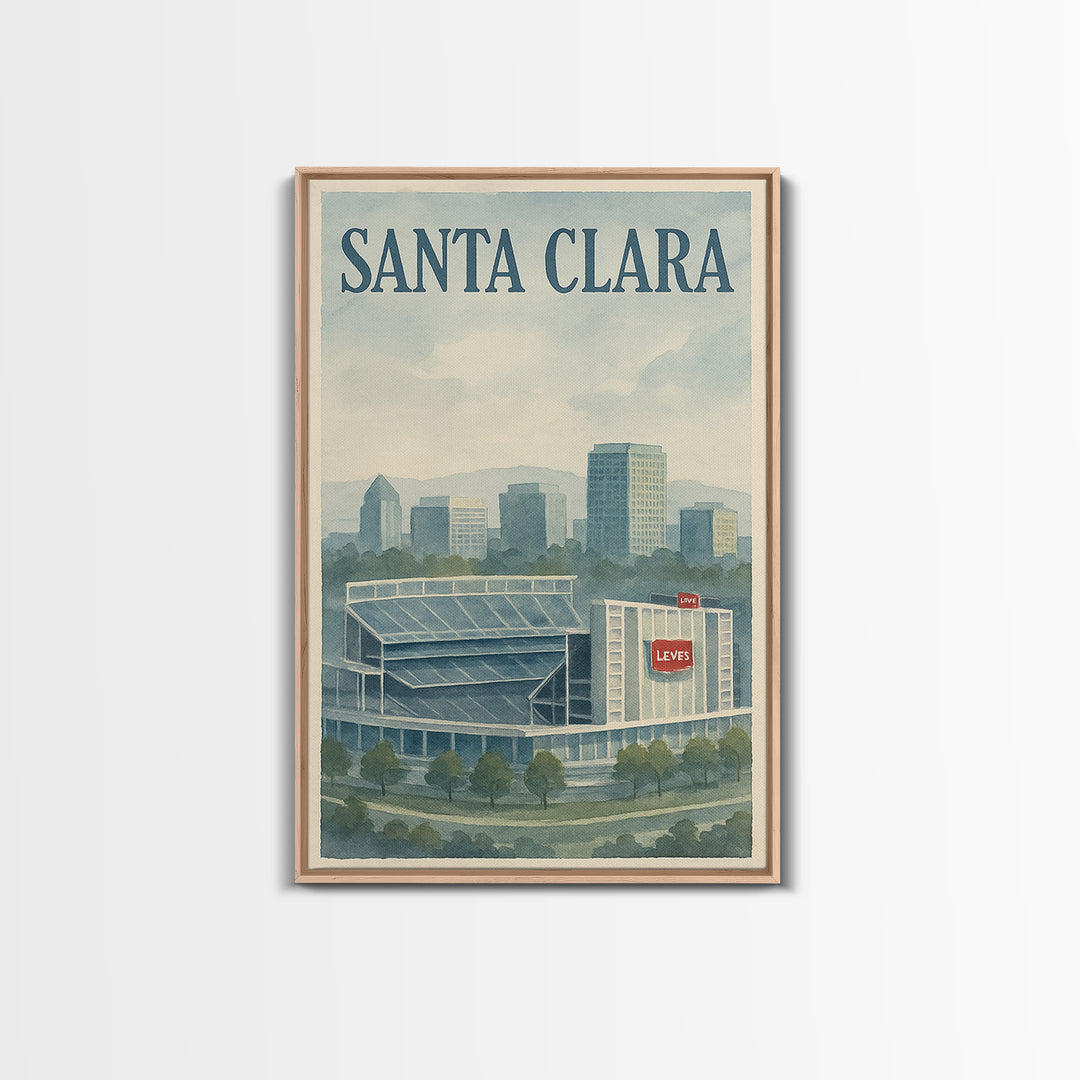 Santa Clara Travel Poster, Framed Canvas Print, Illustrated Watercolor Poster, Santa Clara Travel Art, Travel Poster Art, Travel Wall Decor