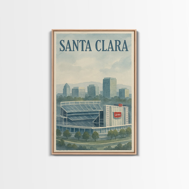 Santa Clara Travel Poster, Framed Canvas Print, Illustrated Watercolor Poster, Santa Clara Travel Art, Travel Poster Art, Travel Wall Decor