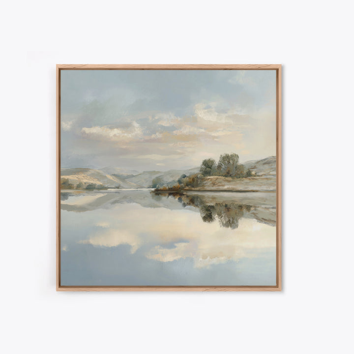 Peaceful Lake Reflection at Dawn Framed Canvas Print, Waiting Room Art, Photography Print, Waiting Room Decor, Watercolor Art, WRA-1x1-100