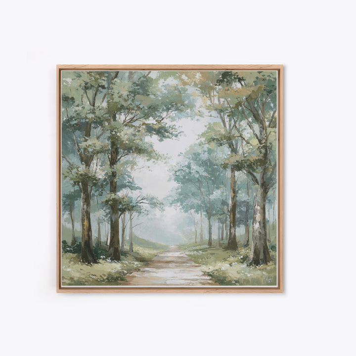 Misty Forest Path Framed Canvas Print, Waiting Room Art, Living Room Wall Art, Waiting Room Decor, Calm, Soundwave Art, WRA-1x1-11