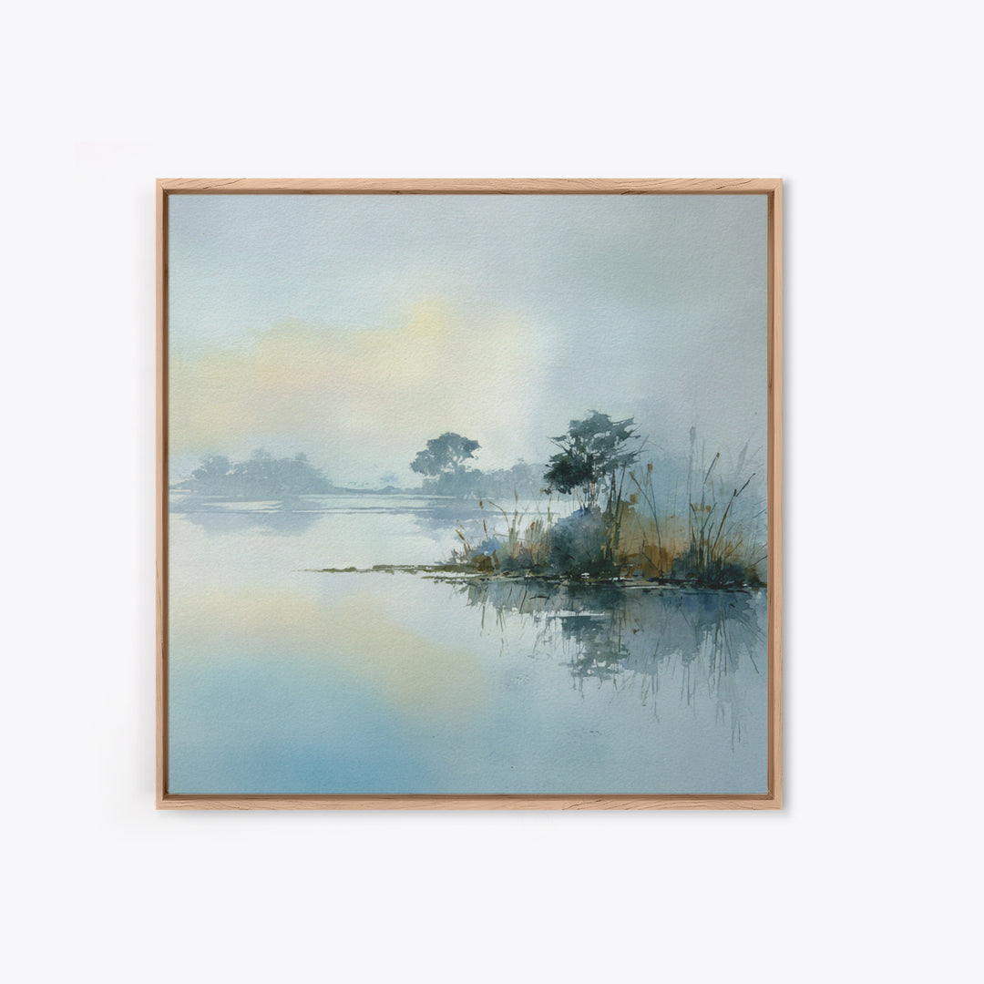 Peaceful Lake Reflection at Dawn Framed Canvas Print, Waiting Room Art, Abstract Art, Waiting Room Decor, Fine Art, Calm, WRA-1x1-28