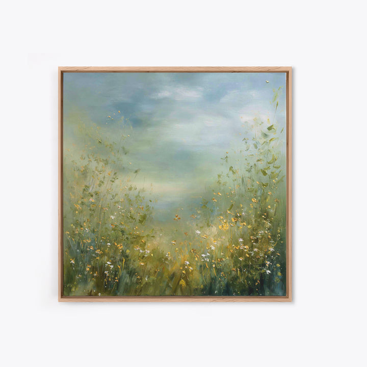 Sunlit Meadow with Wildflowers Framed Canvas Print, Waiting Room Art, Gallery Decor, Waiting Room Decor, Fine Art, Calm, WRA-1x1-32