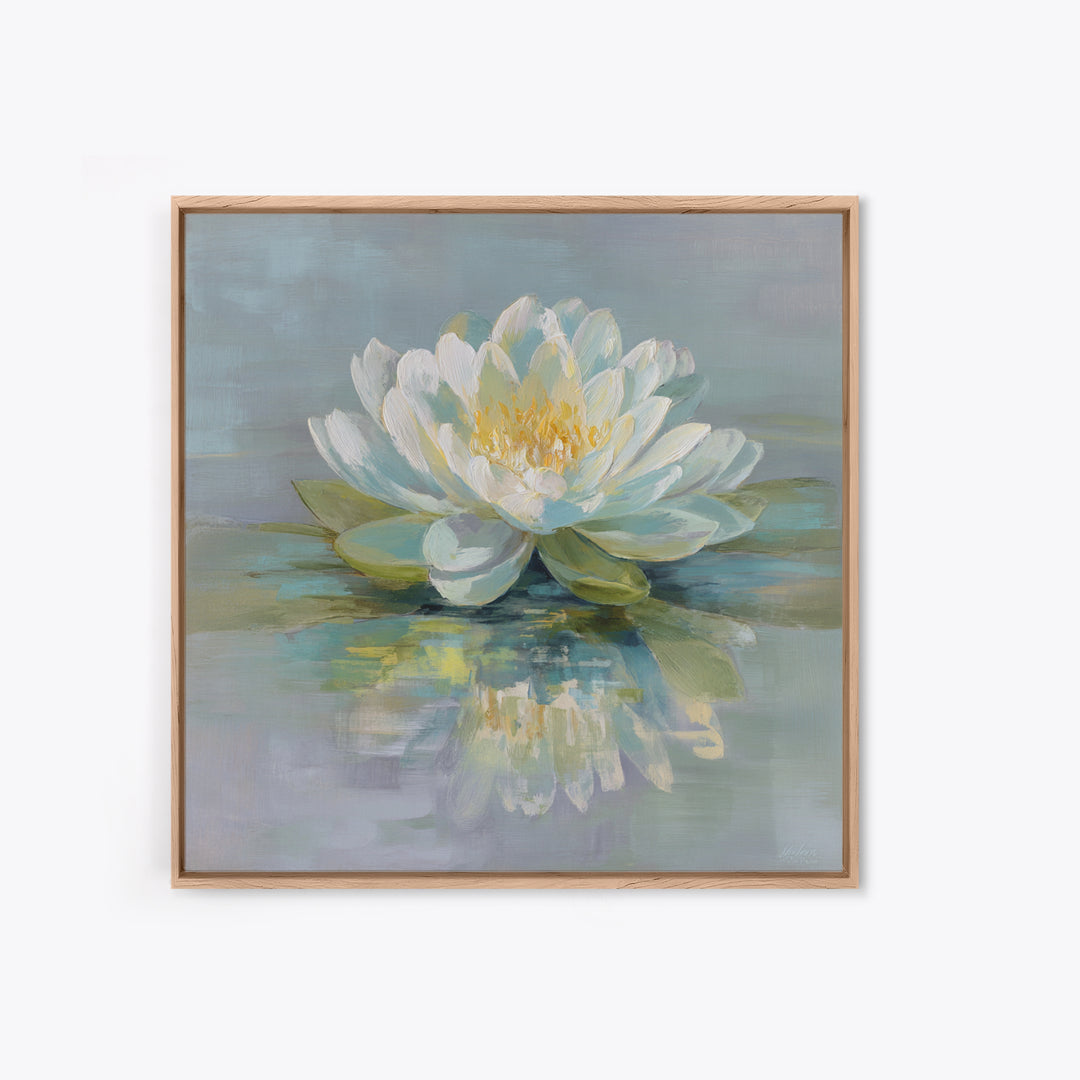 Lotus Flower on Still Water Framed Canvas Print, Waiting Room Art, Office Art, Waiting Room Decor, Calm, Gallery Decor, WRA-1x1-39